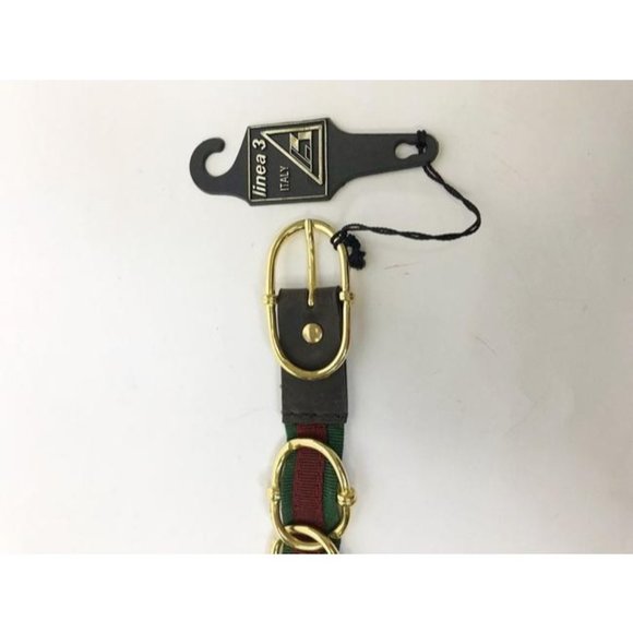 LINEA Red Green Stripe Chain & Leather Sherry Belt - Picture 6 of 7